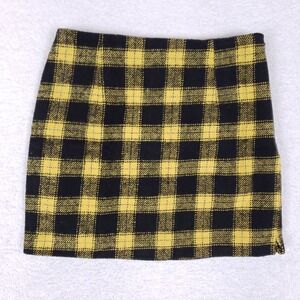 Forever 21 Skirt Womens S Yellow Black Plaid Mini Schoolgirl Grunge Aesthetic